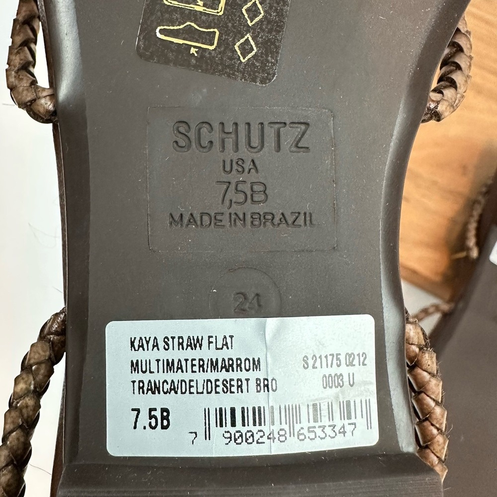 New Womens Schutz Kaya Straw Flat‎ Leather Sandals Shoes Size 7.5 M - Picture 6 of 6